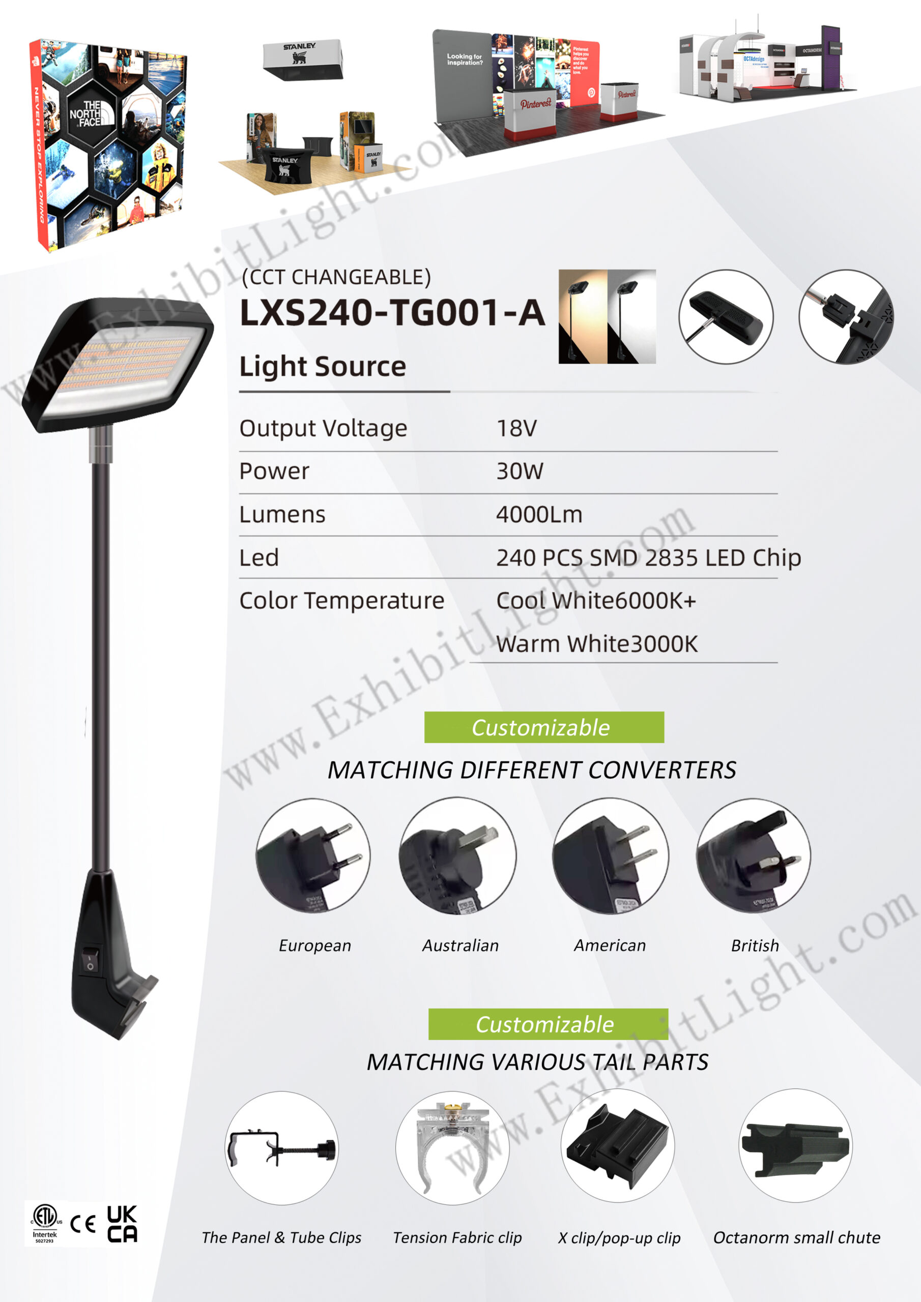 removable CCT changeable exhibition light lxs240-tg001-a